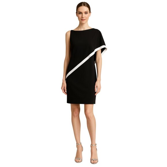 Lauren Ralph Lauren Black & White Asymmetric Overlay Dress – Size 10 (EUC) - Picture 1 of 4